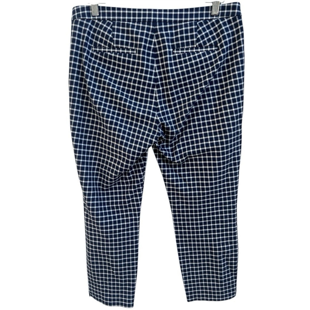 J. Crew Martie Cropped Pants Women Sz 8 Navy Blue Gingham Side Zip Preppy