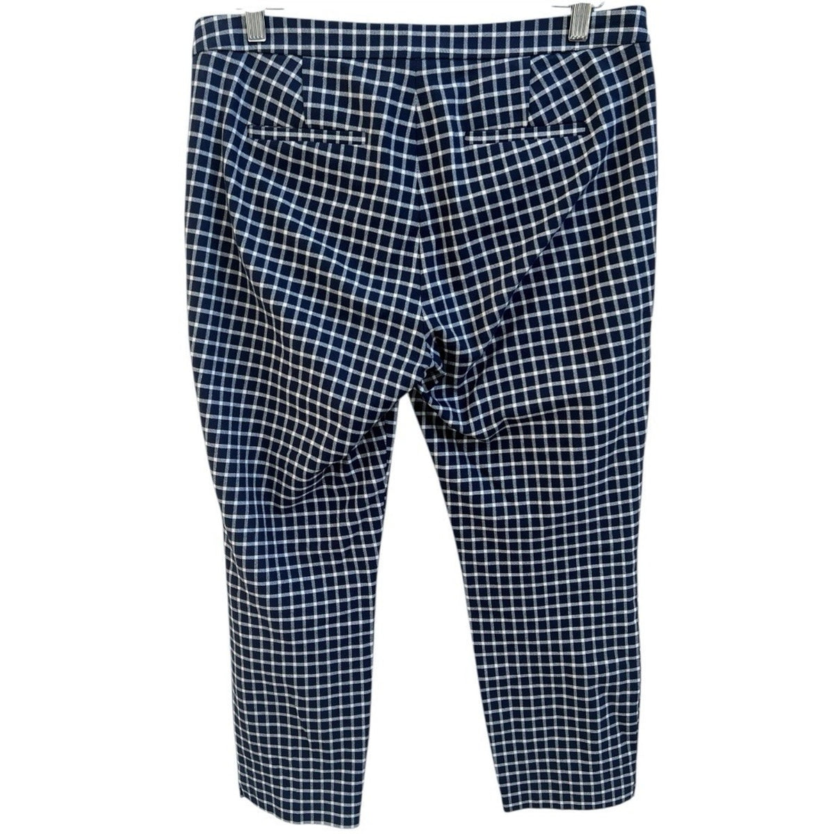 J. Crew Martie Cropped Pants Women Sz 8 Navy Blue Gingham Side Zip Preppy