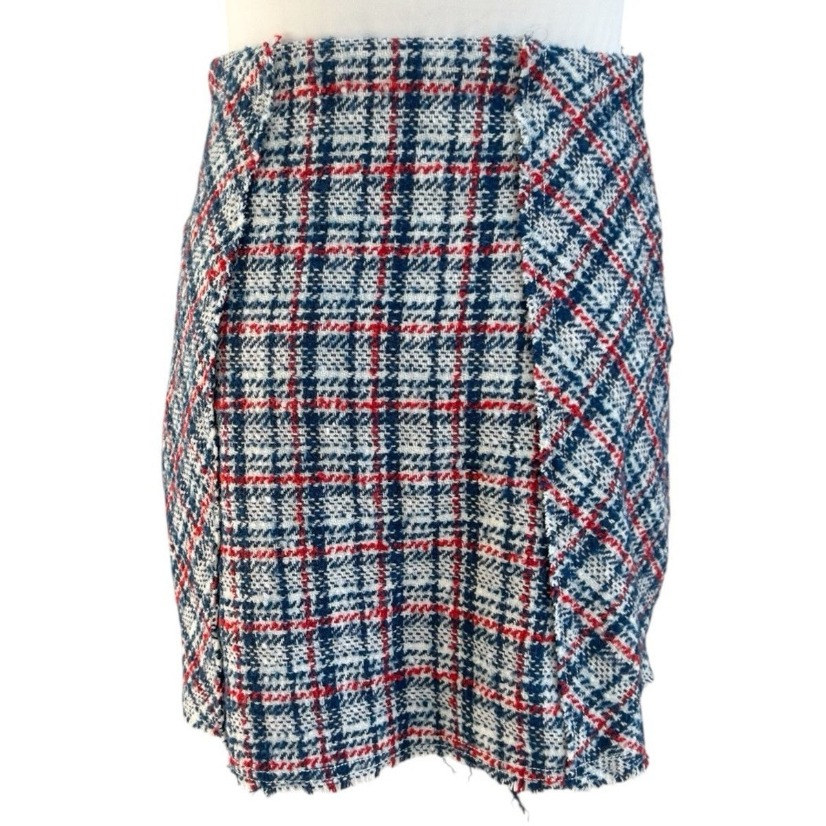 Urban Outfitters Huntley Wool Blend Mini Skirt Plaid Tweed 90s Wrap Sz XS