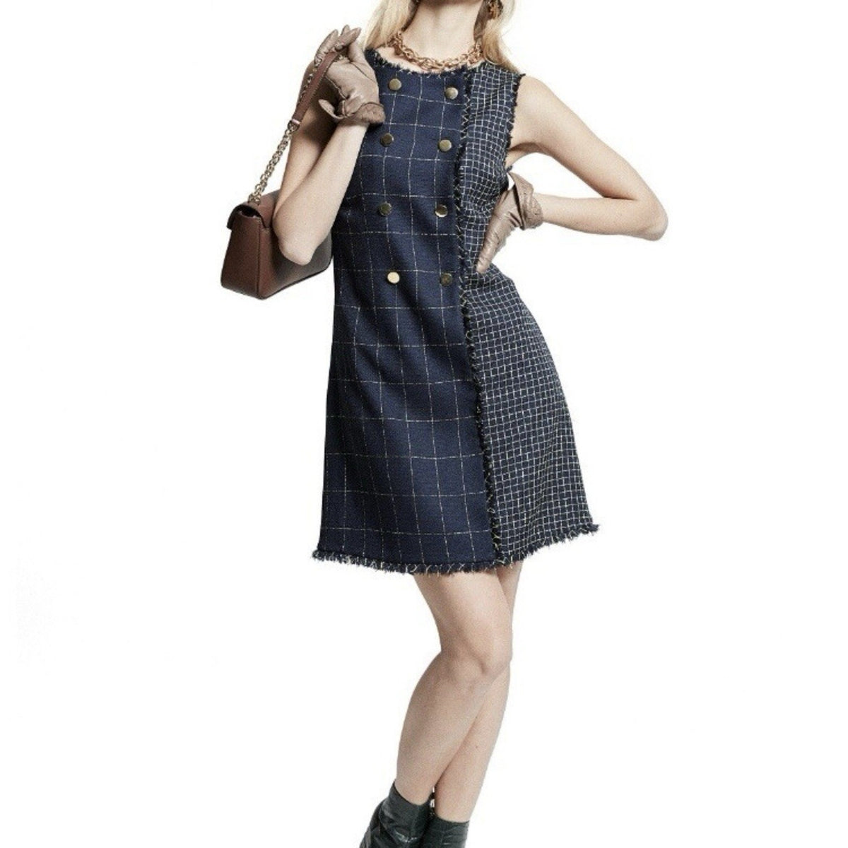 Julia Jordan Yarn Dyed Tweed Double Breasted Sheath Dress Colorblock Grid Sz 12