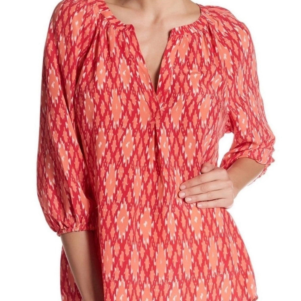 Joie Addie B Blouse Spiced Coral 100% Silk Top 3/4 Slv Oversized Sz M
