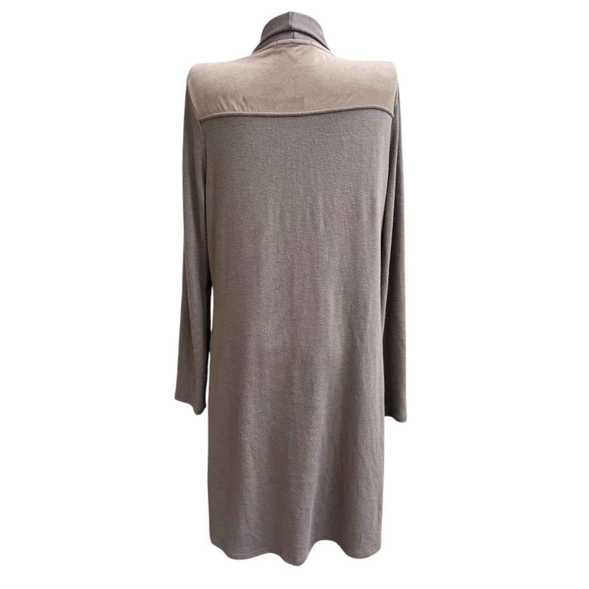 Laila Jayde Long Cardigan Sweater Womens Open Front Faux Suede Trim Sz XL Taupe