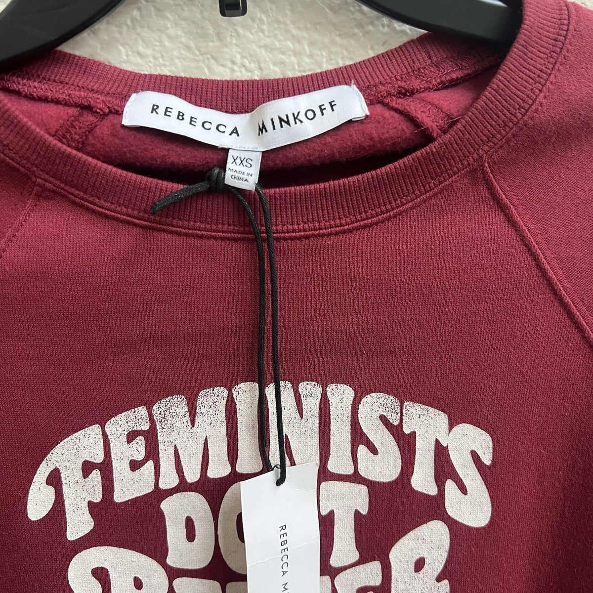 Rebecca Minkoff NWT Sweatshirt Feminist Crew Neck Maroon Sz XXS Long Slv