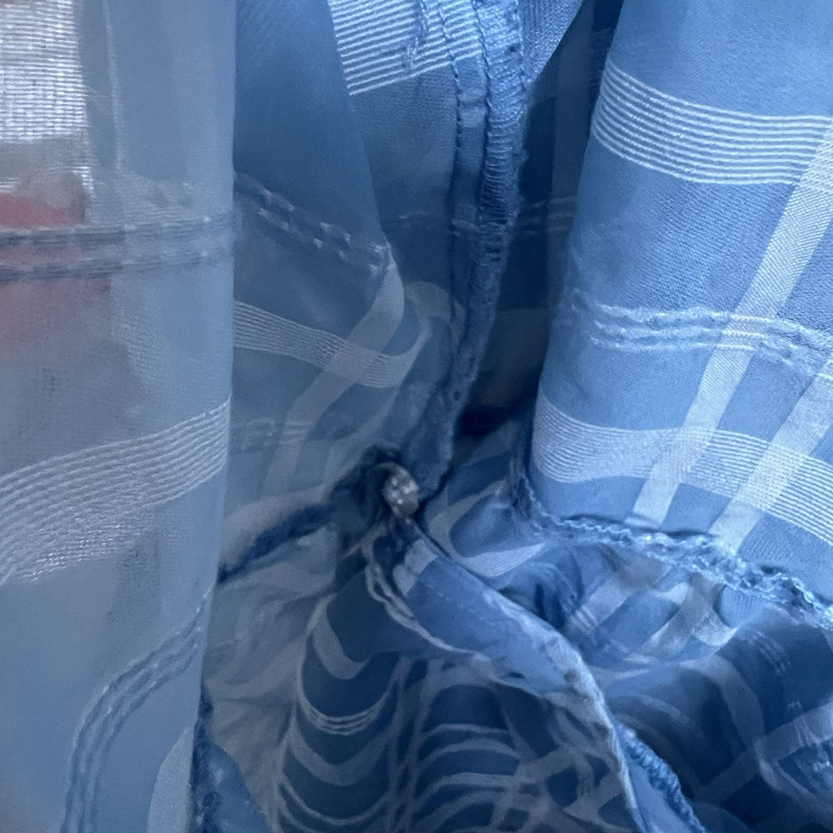 Future Collective Target Blue Plaid Wrap Tie Blouse Puff Sleeve XL Sheer Cottage