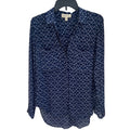 Cloth and Stone Geometric Long Sleeve Sheer Button Down Blouse Navy White XS