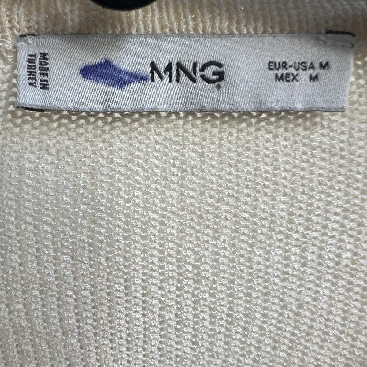 Mango MNG Ivory Cream Cutout Knit Wrap Sweater Top Sz M Long Slv Relaxed Fit