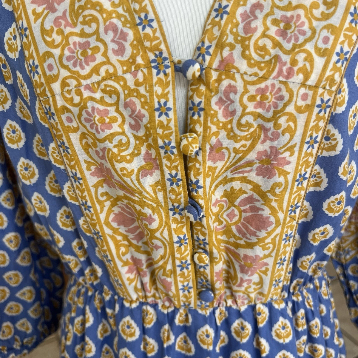 J. Crew Womens Midi Dress 3/4 Slv V Neck Cotton Sz XS "No Belt" Casual Peasant