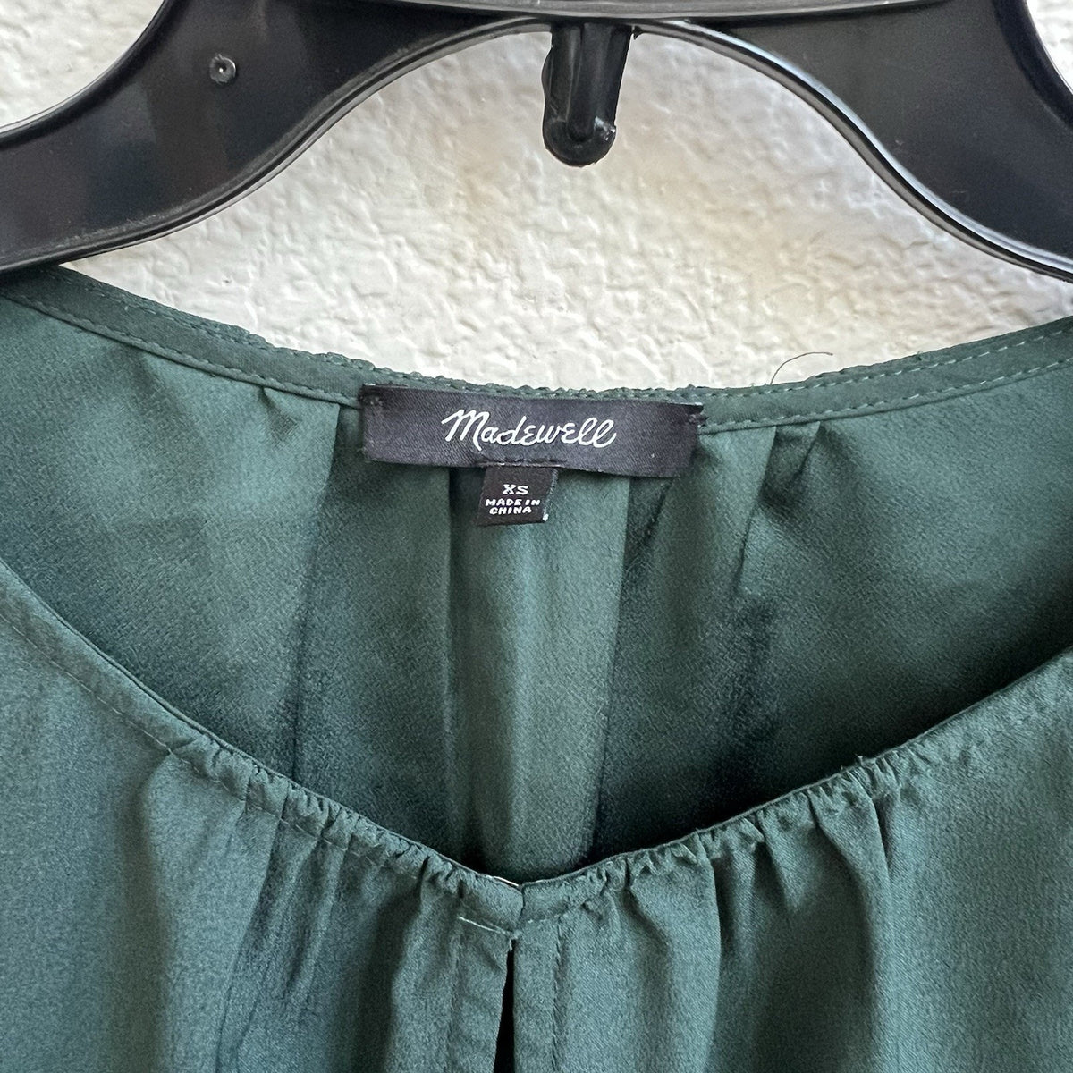 MADEWELL Peplum Blouse Top Smoky Spruce Green XS Ruffle Keyhole Short Slv Casual