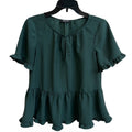 MADEWELL Peplum Blouse Top Smoky Spruce Green XS Ruffle Keyhole Short Slv Casual