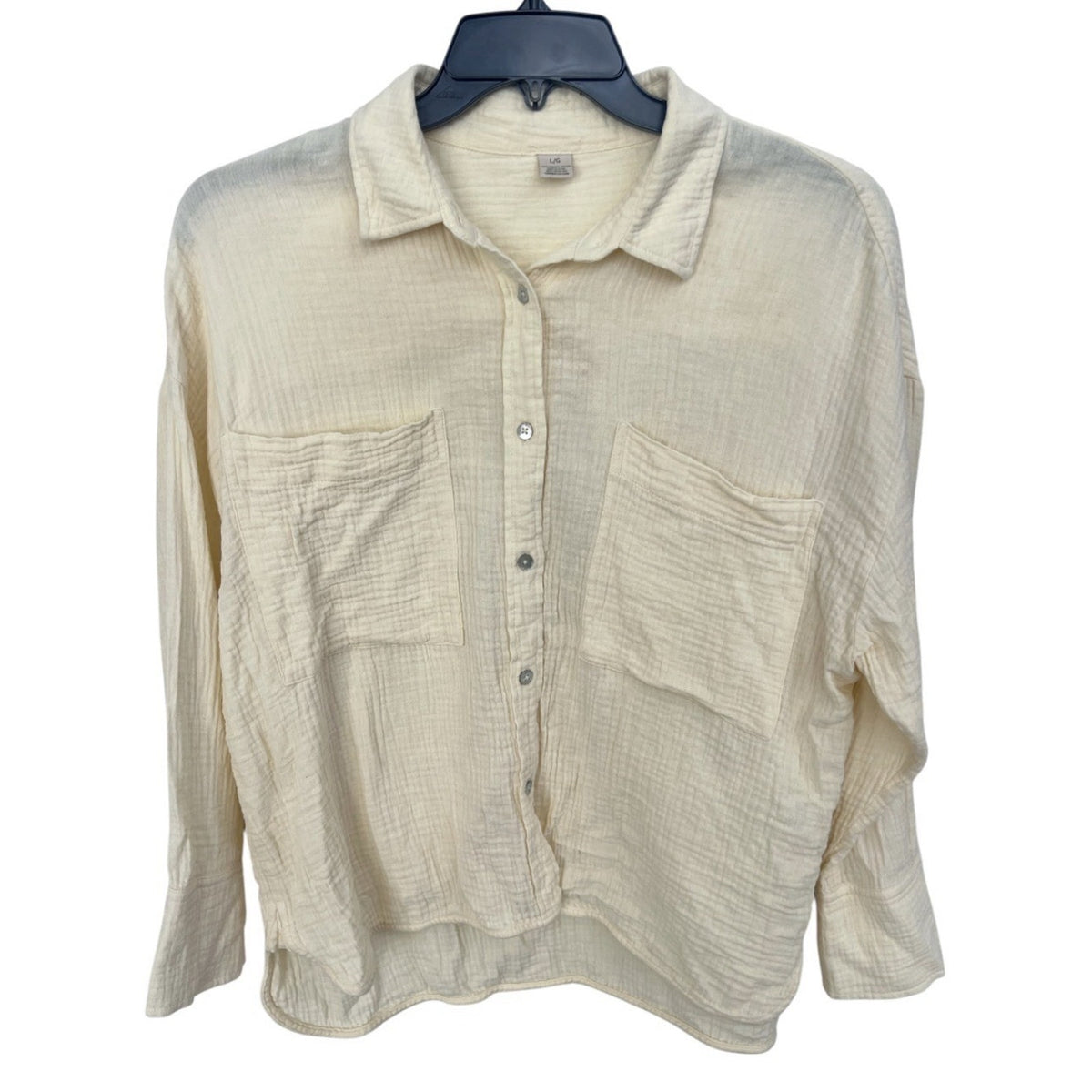 Magaschoni Women’s L Organic Cotton Gauze Button Down Shirt Long Slv Yellow