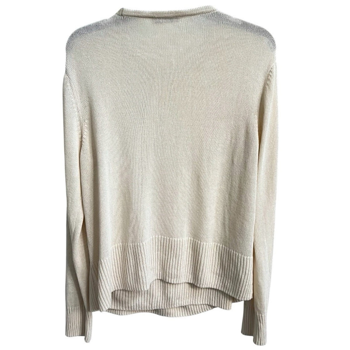 Mango MNG Ivory Cream Cutout Knit Wrap Sweater Top Sz M Long Slv Relaxed Fit