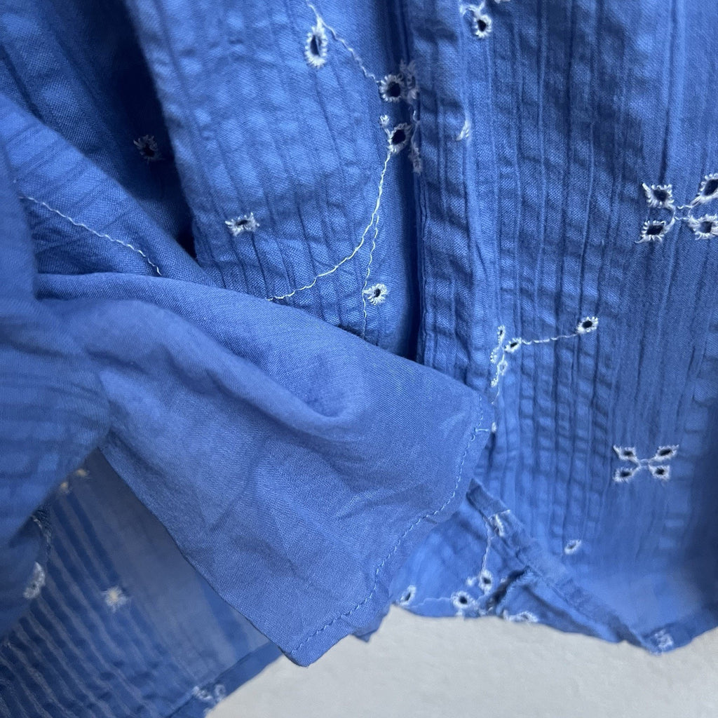 Zara Blue Eyelet Plunge V Neck Babydoll Mini Dress Boho Oversized Embroidered XS