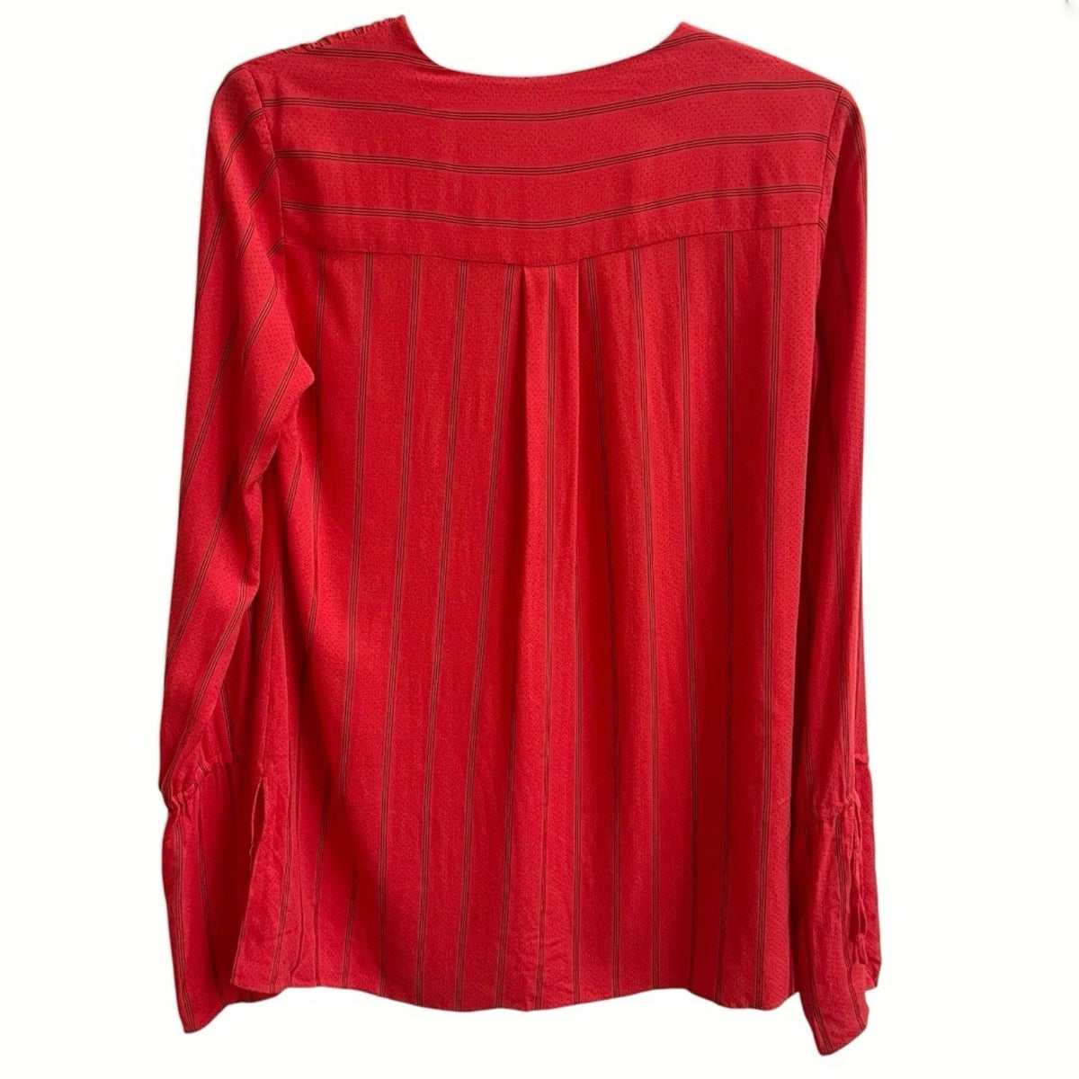 Derek Lam 10 Crosby Top 0 Striped V-Neck Ruffle Trim Long Slv Blouse Oversized