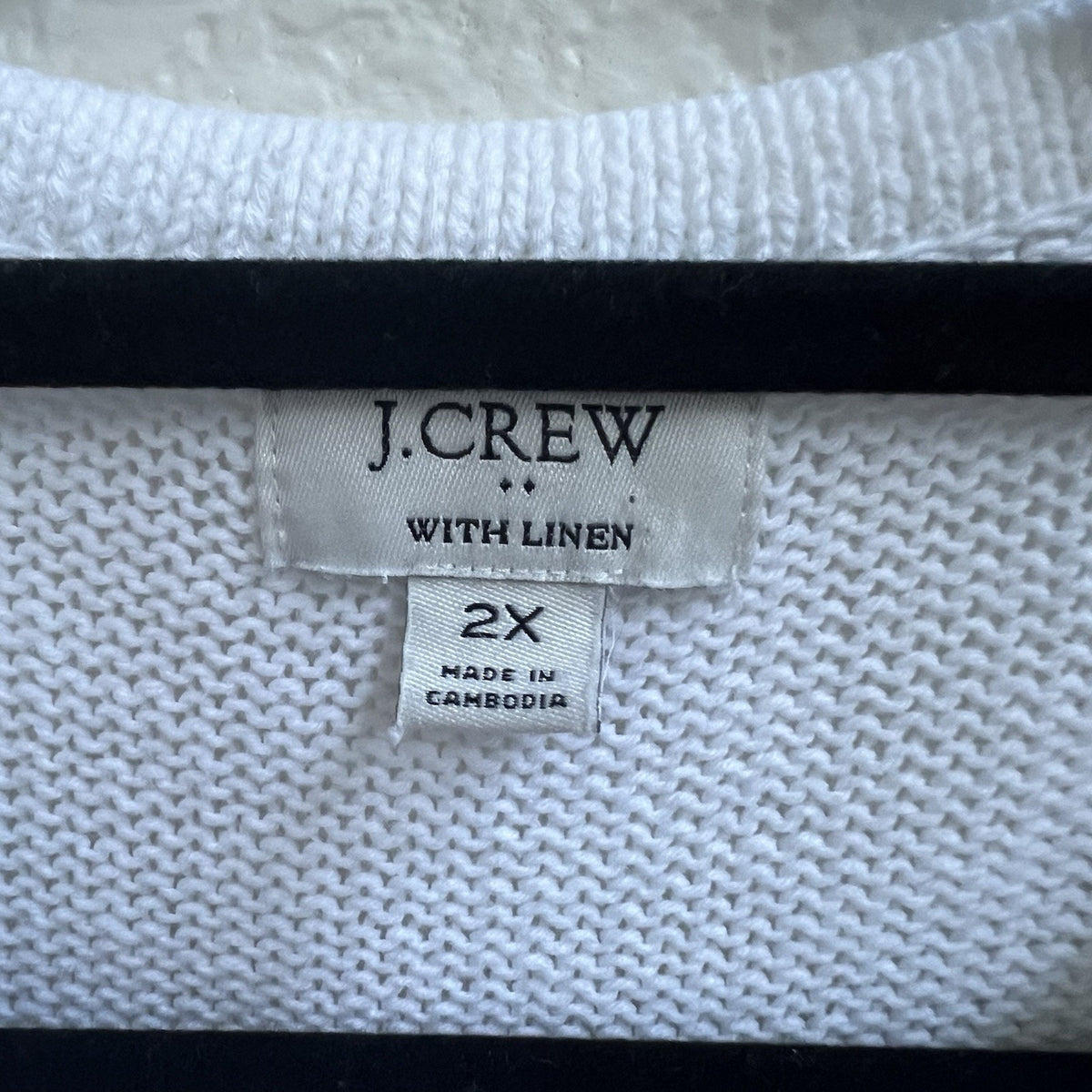 J. Crew Open Knit Sweater Plus Sz 2X Linen Blend Tie Neck White Beach Swim BQ688