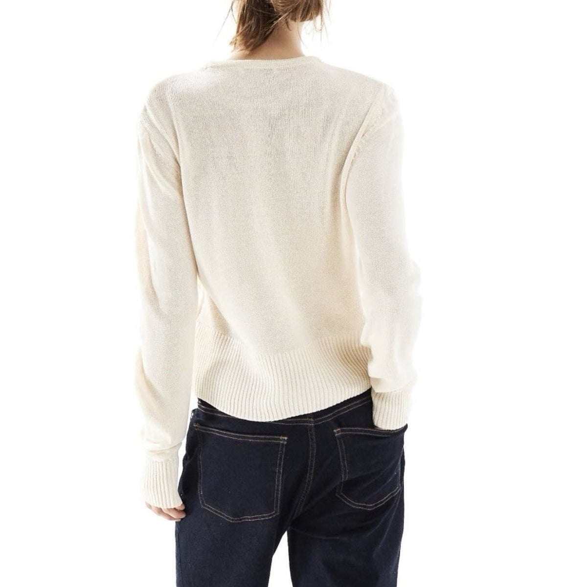 Mango MNG Ivory Cream Cutout Knit Wrap Sweater Top Sz M Long Slv Relaxed Fit