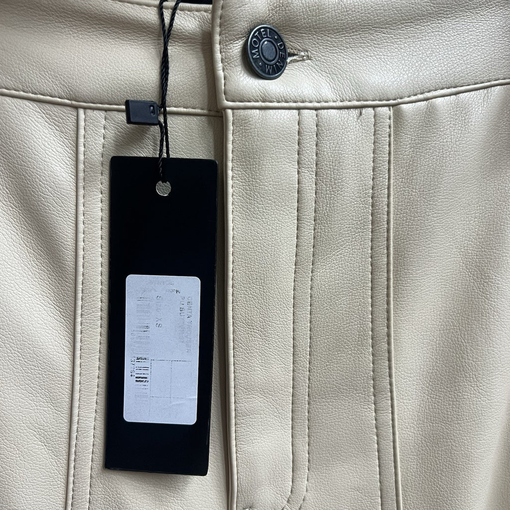 MOTEL ROCKS Centa Trouser Straight Leg Faux Leather PU Vegan Sz XS Beige