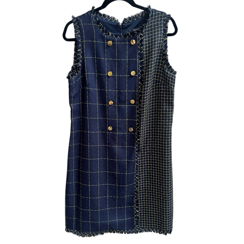 Julia Jordan Yarn Dyed Tweed Double Breasted Sheath Dress Colorblock Grid Sz 12