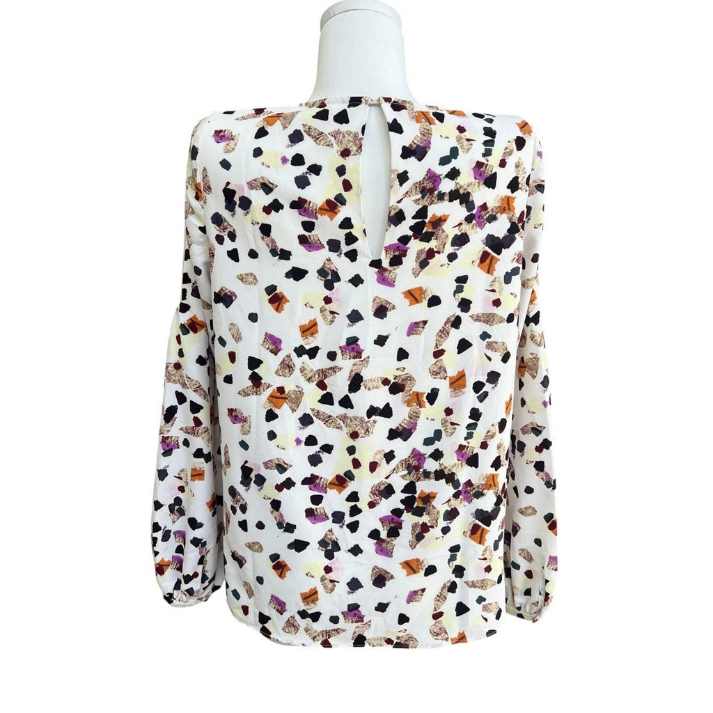 Cooper & Ella Blouse Women's Sz XS Long Sleeve Top Abstract Pleated Neck Keyhole