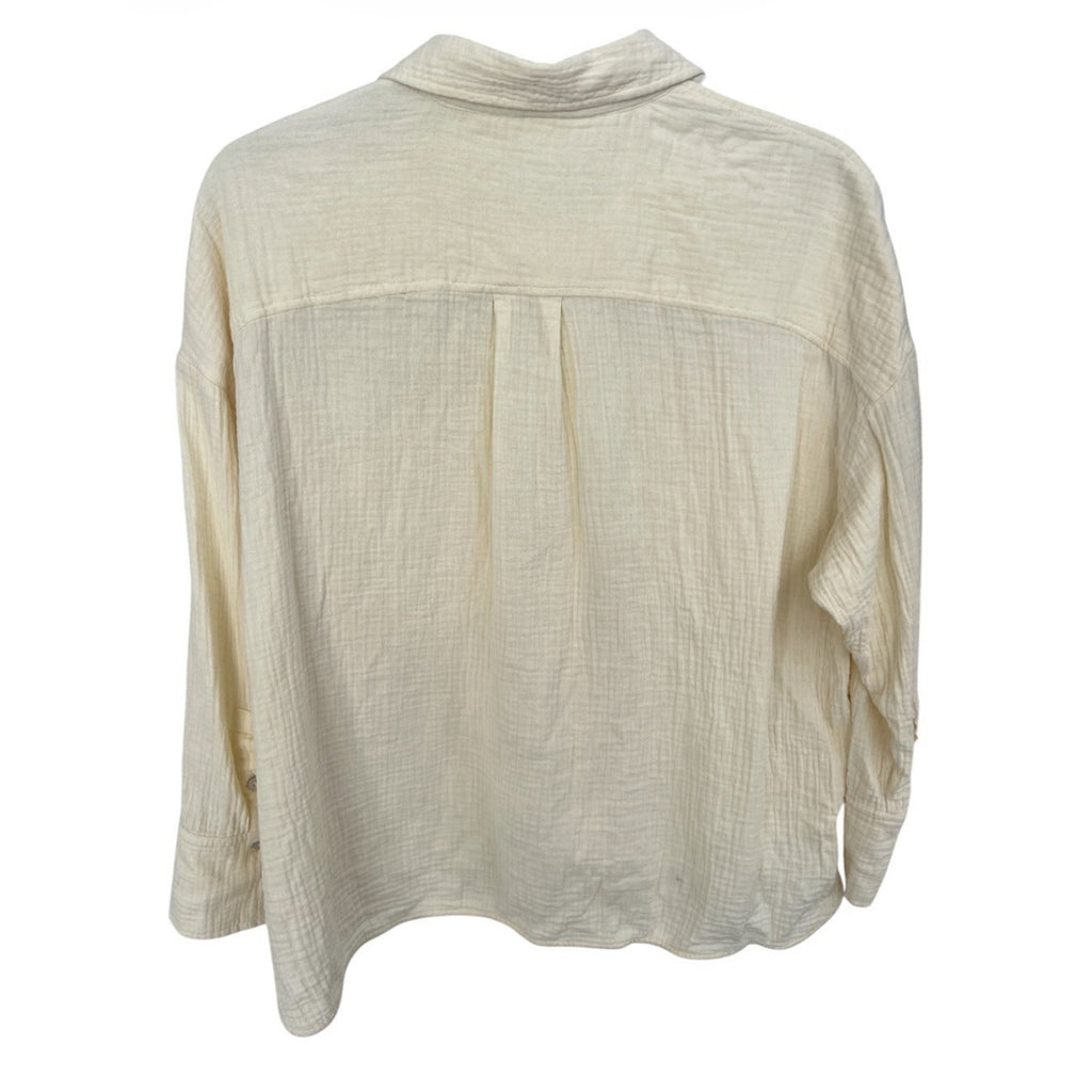 Magaschoni Women’s L Organic Cotton Gauze Button Down Shirt Long Slv Yellow