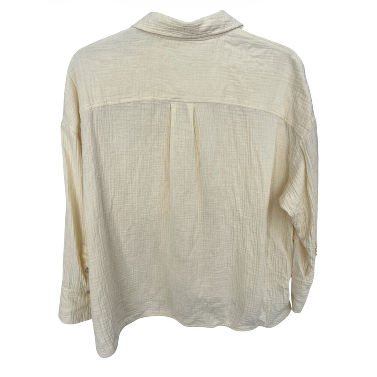 Magaschoni Women’s L Organic Cotton Gauze Button Down Shirt Long Slv Yellow