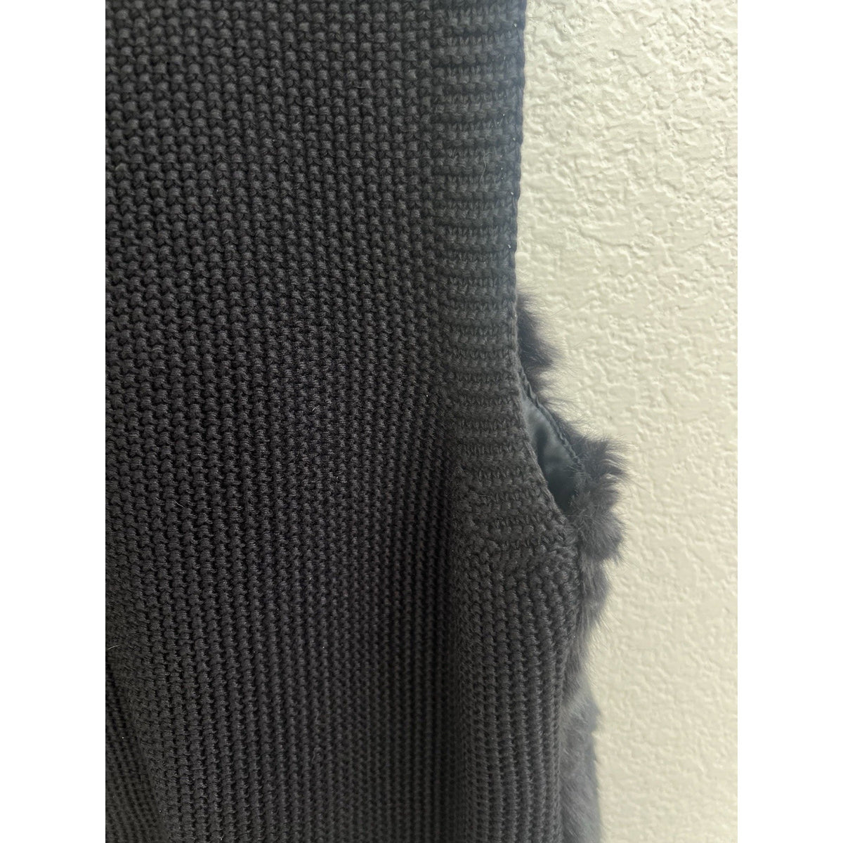 Maurices Black Faux Fur Knit Vest Women XL Zip Front Drawstring Waist