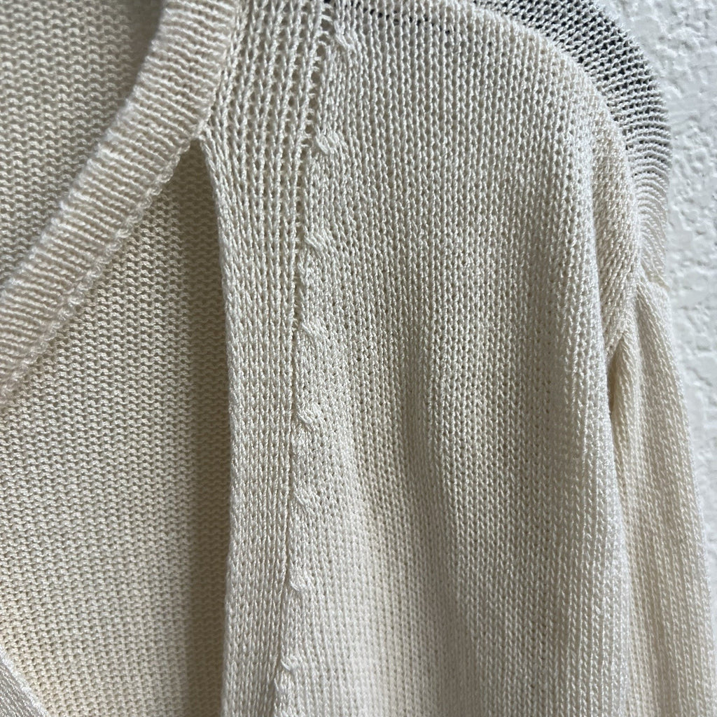 Mango MNG Ivory Cream Cutout Knit Wrap Sweater Top Sz M Long Slv Relaxed Fit