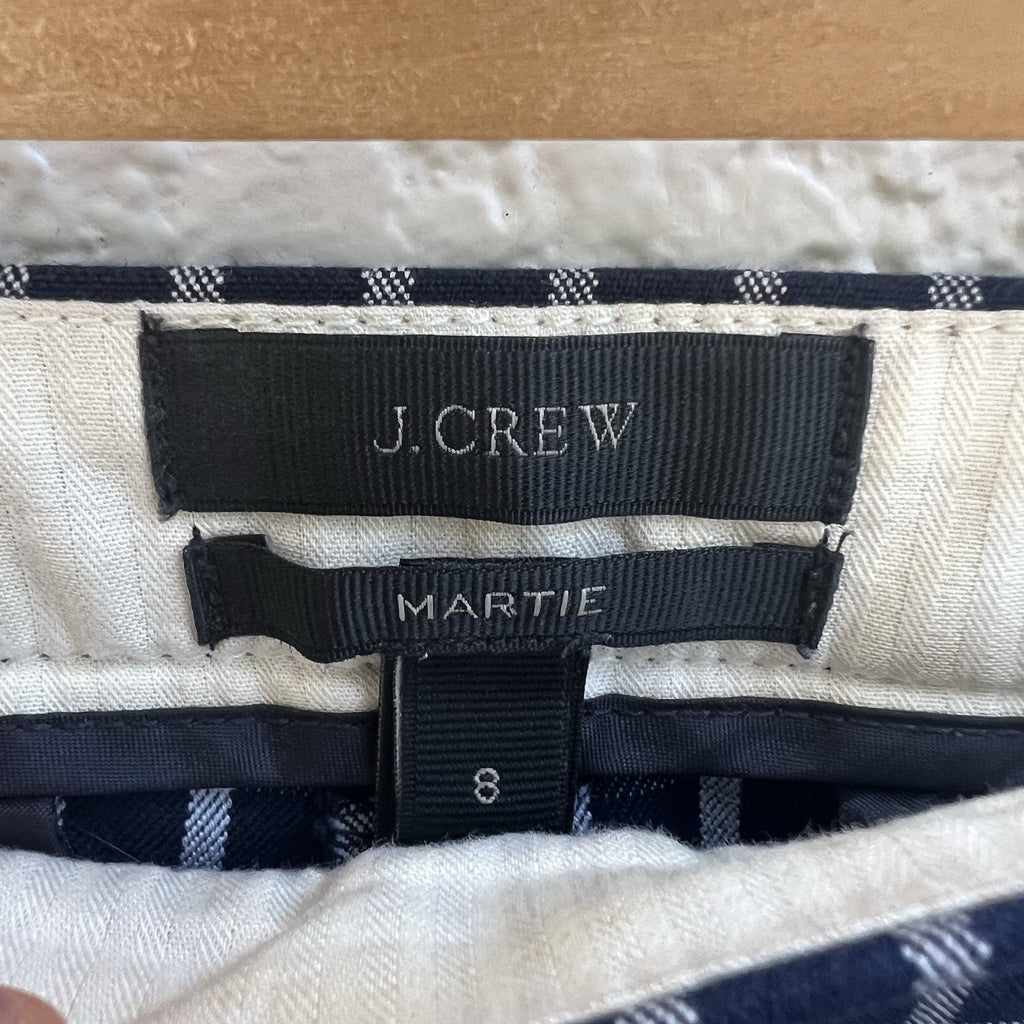 J. Crew Martie Cropped Pants Women Sz 8 Navy Blue Gingham Side Zip Preppy
