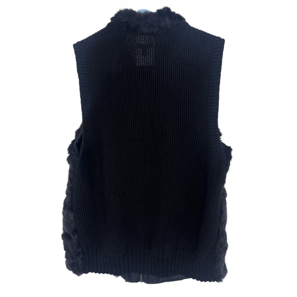 Maurices Black Faux Fur Knit Vest Women XL Zip Front Drawstring Waist