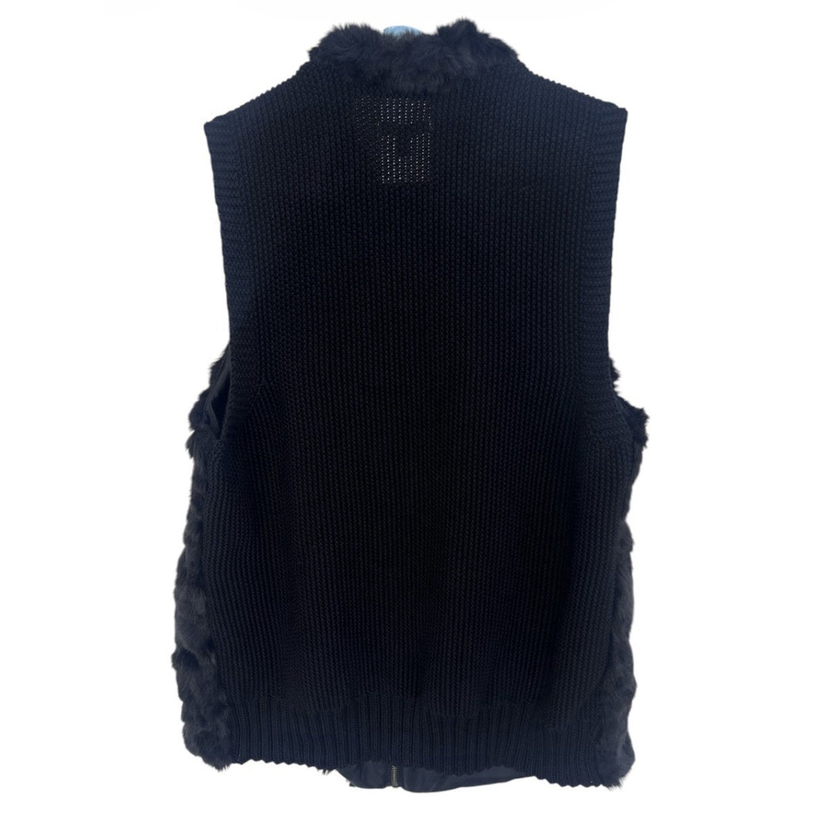 Maurices Black Faux Fur Knit Vest Women XL Zip Front Drawstring Waist