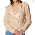BlankNYC Short Moto Jacket Tan Faux Suede Leather Sz S Zipper Casual
