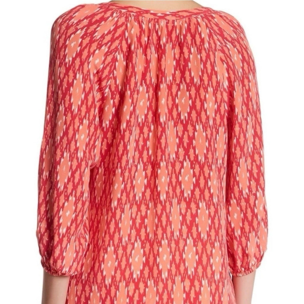 Joie Addie B Blouse Spiced Coral 100% Silk Top 3/4 Slv Oversized Sz M