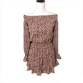 LE LIS NWT Romper Floral Off The Shoulder Sz S Brown White Ruffle Cinched Waist