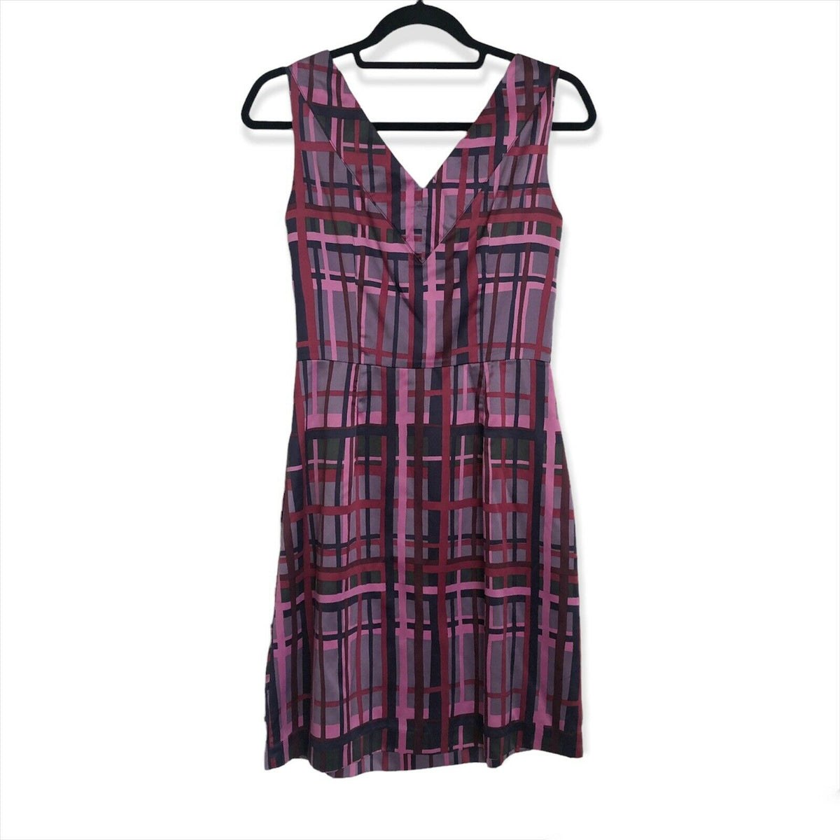 Banana Republic Geometric Sheath Dress Purple Satin Sz 4 Cowl Neck Sleeveless