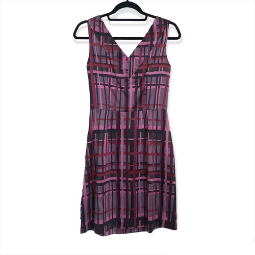 Banana Republic Geometric Sheath Dress Purple Satin Sz 4 Cowl Neck Sleeveless