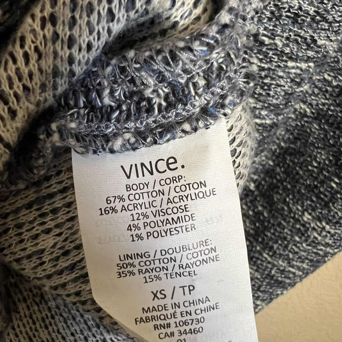 Vince Rolled Cuff Marled Terry Tee Shift Dress Short Slv Boucle Blue Gray Sz XS