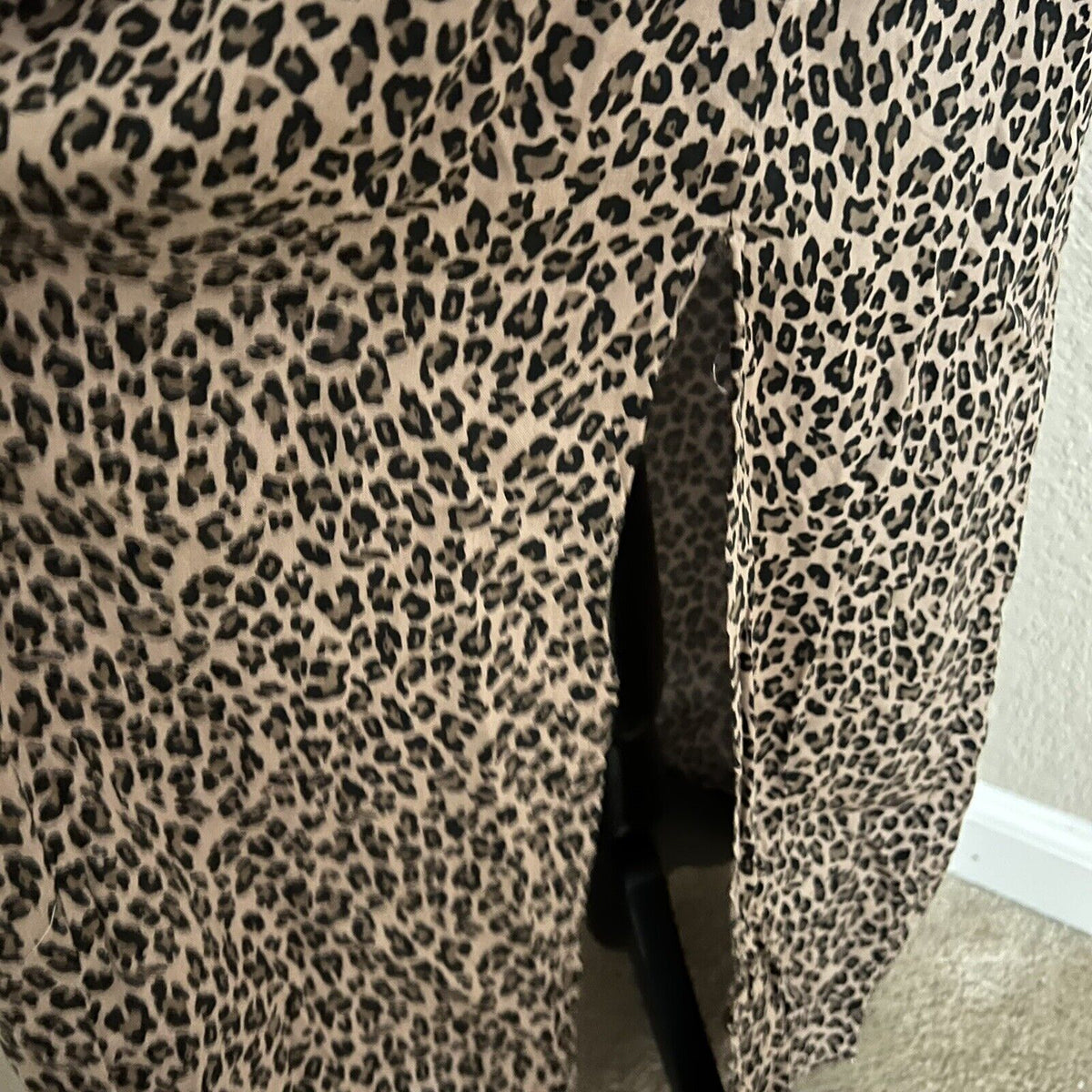 Topshop Animal Print Leopard Midi Slip Dress Sheath Strappy Sz 8 Front Slit