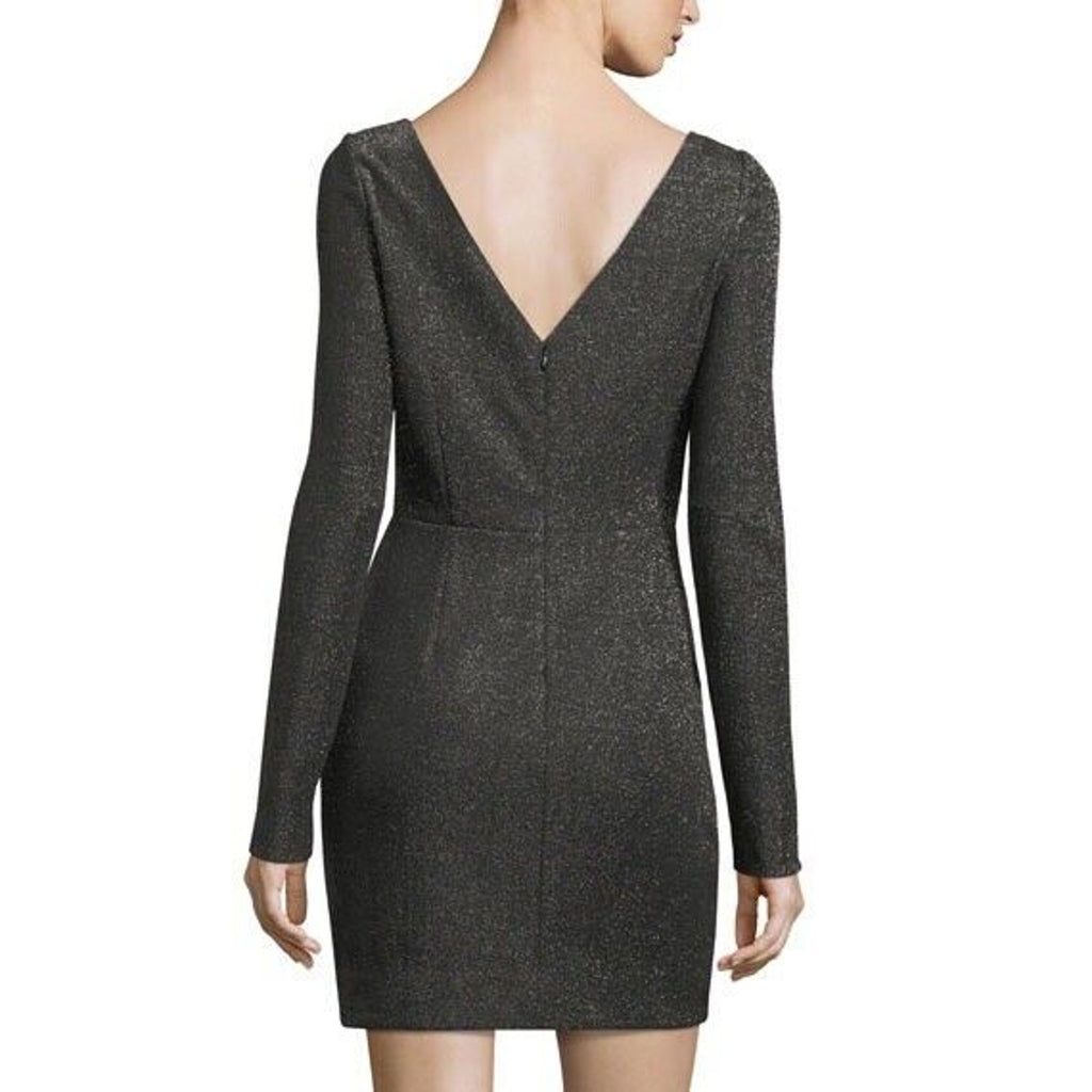 Diane Von Furstenberg DVF Metallic Mini Sheath Dress Long Slv Cocktail Sz 0