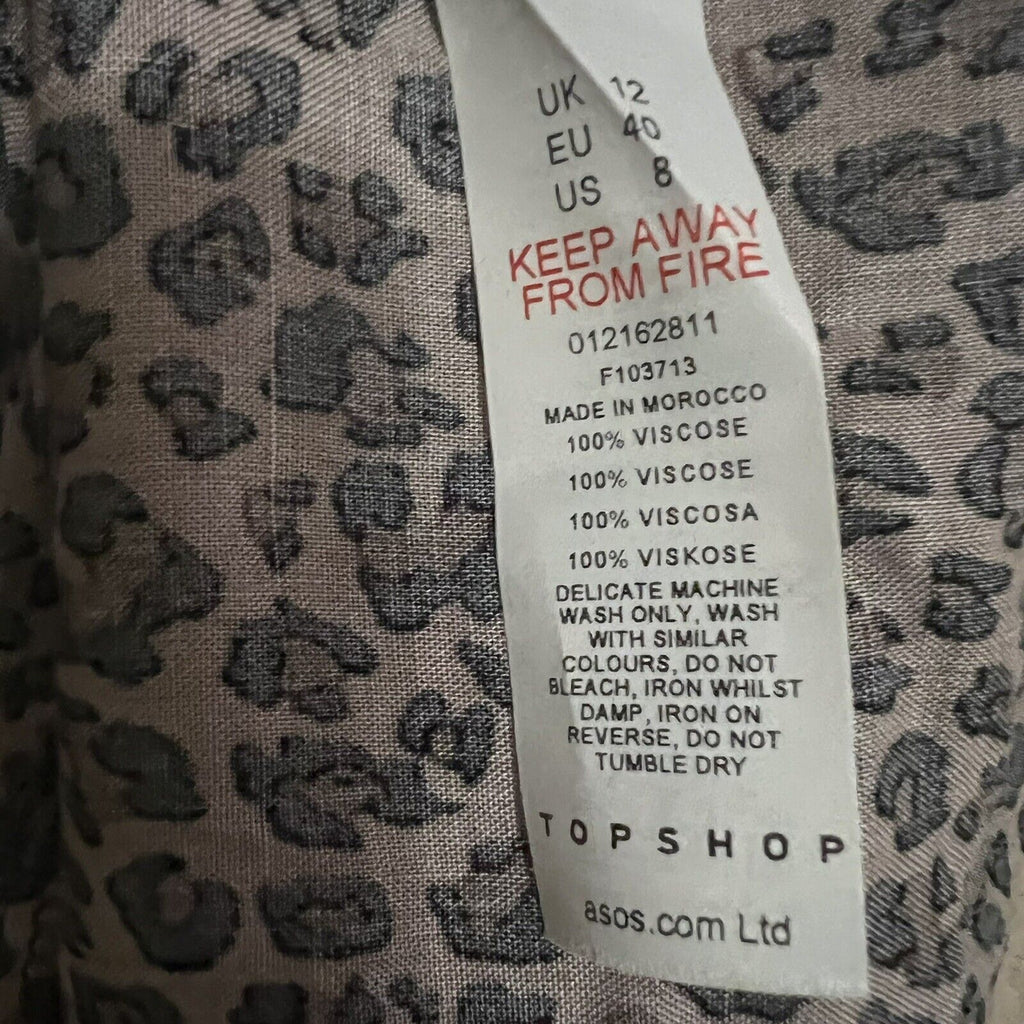 Topshop Animal Print Leopard Midi Slip Dress Sheath Strappy Sz 8 Front Slit