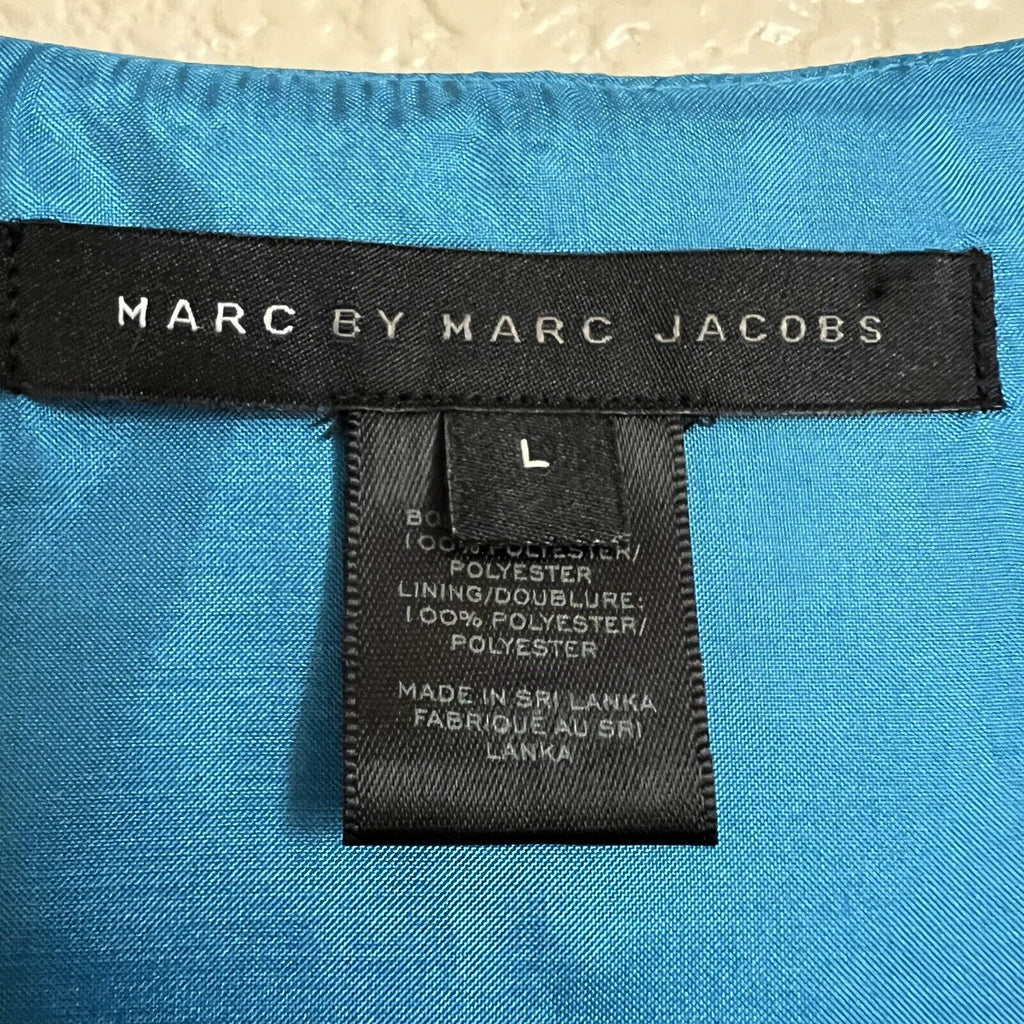 MARC by MARC JACOBS Taffeta Shift Dress Blue Sz L Sleeveless Pockets