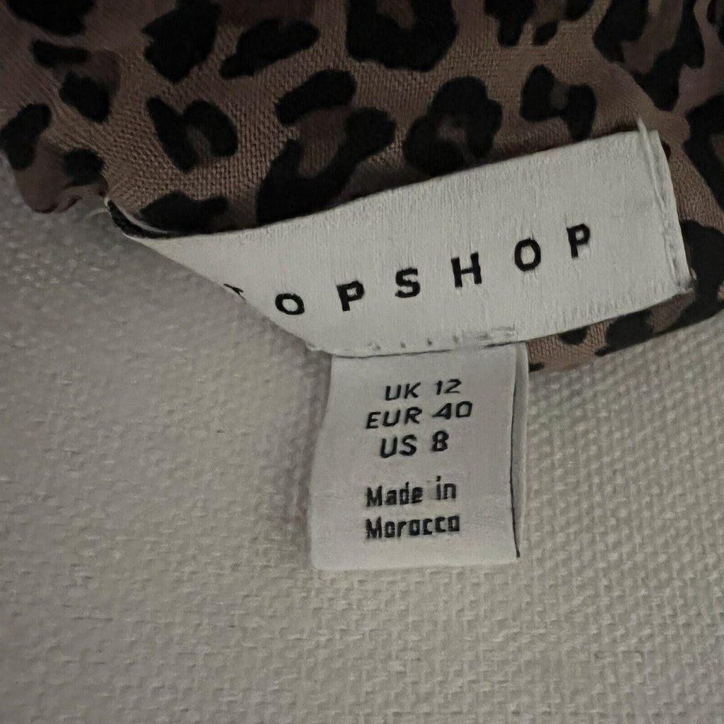 Topshop Animal Print Leopard Midi Slip Dress Sheath Strappy Sz 8 Front Slit
