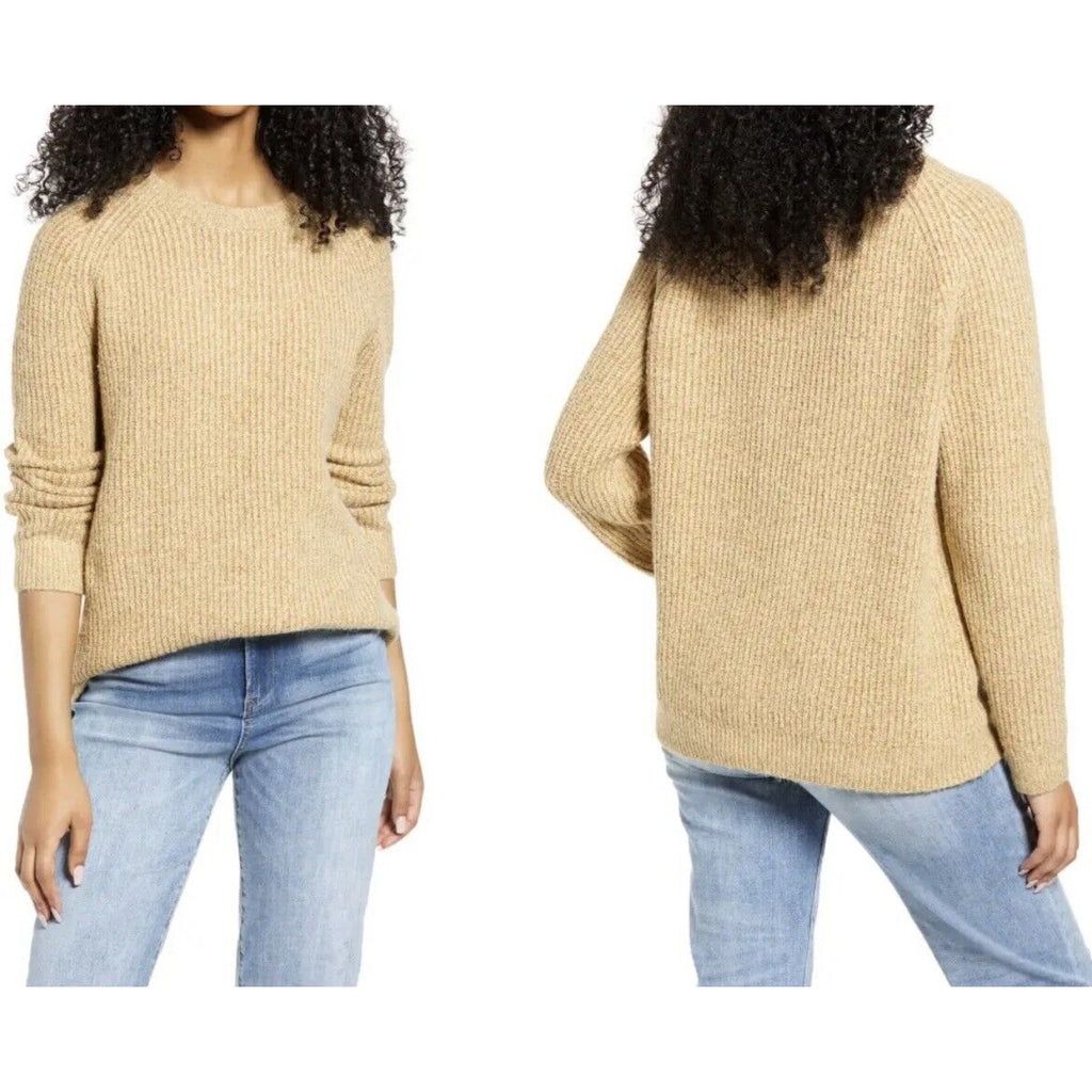 BP Nordstrom Womens NWT Plaited Stitch Crewneck Pullover Sweater Tan Sz S Knit