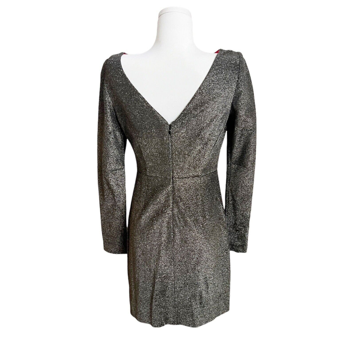 Diane Von Furstenberg DVF Metallic Mini Sheath Dress Long Slv Cocktail Sz 0