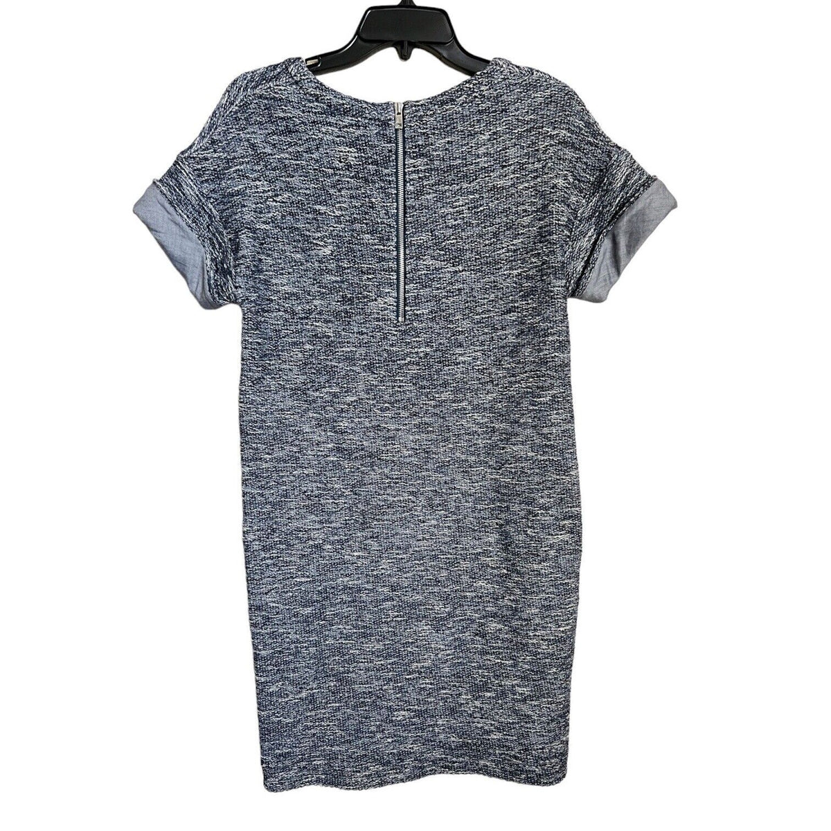 Vince Rolled Cuff Marled Terry Tee Shift Dress Short Slv Boucle Blue Gray Sz XS