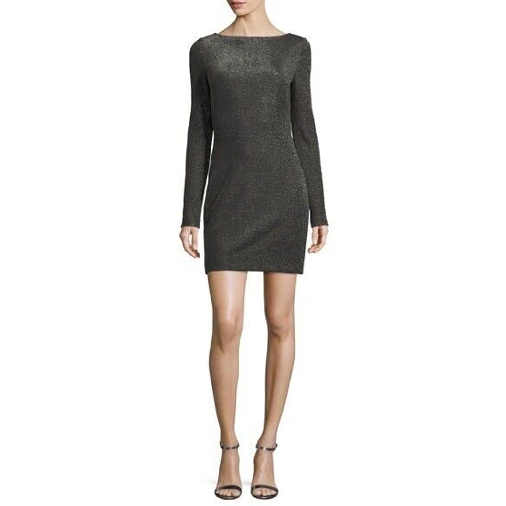 Diane Von Furstenberg DVF Metallic Mini Sheath Dress Long Slv Cocktail Sz 0