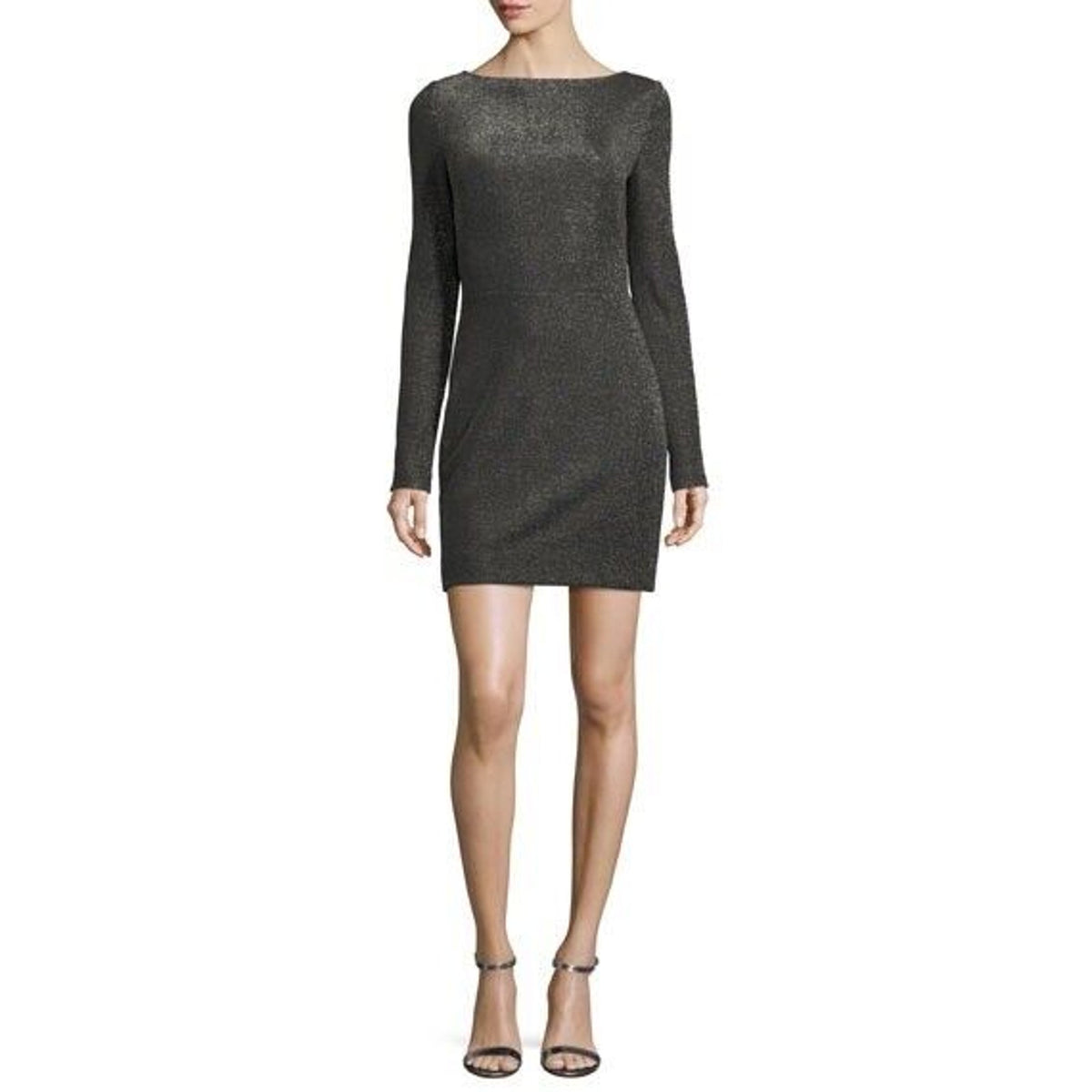 Diane Von Furstenberg DVF Metallic Mini Sheath Dress Long Slv Cocktail Sz 0