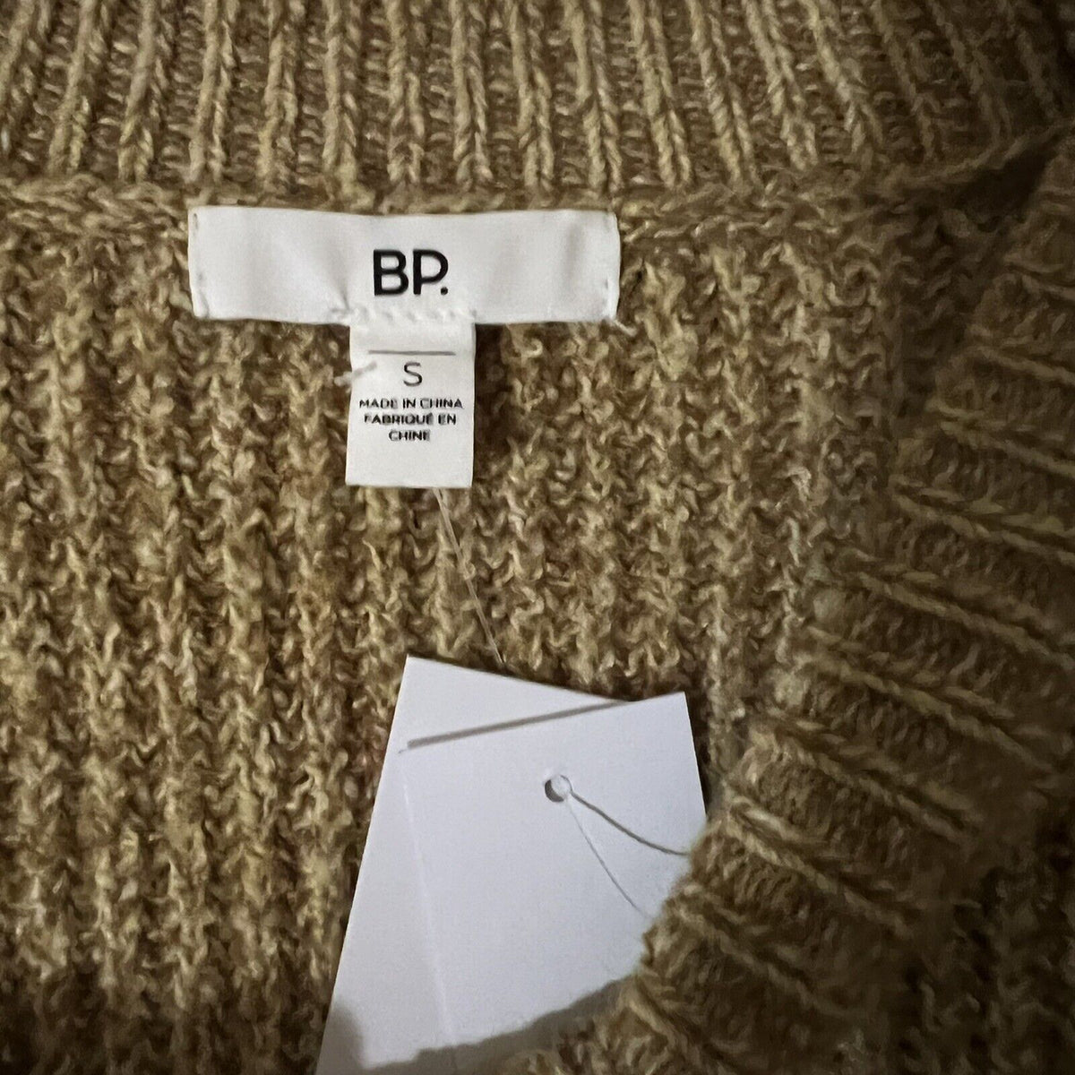 BP Nordstrom Womens NWT Plaited Stitch Crewneck Pullover Sweater Tan Sz S Knit