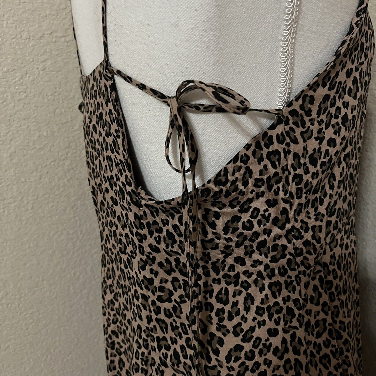 Topshop Animal Print Leopard Midi Slip Dress Sheath Strappy Sz 8 Front Slit