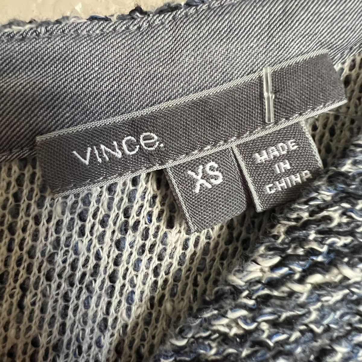 Vince Rolled Cuff Marled Terry Tee Shift Dress Short Slv Boucle Blue Gray Sz XS