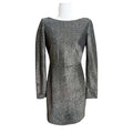 Diane Von Furstenberg DVF Metallic Mini Sheath Dress Long Slv Cocktail Sz 0