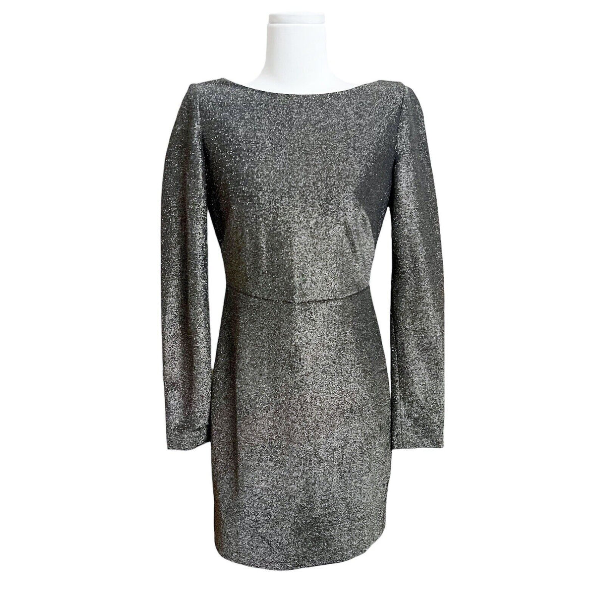 Diane Von Furstenberg DVF Metallic Mini Sheath Dress Long Slv Cocktail Sz 0